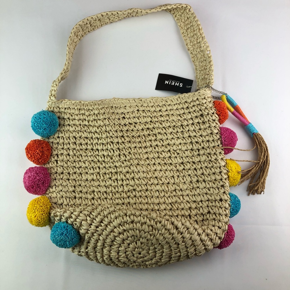 SHEIN braided Pom-Pom decor tote bag